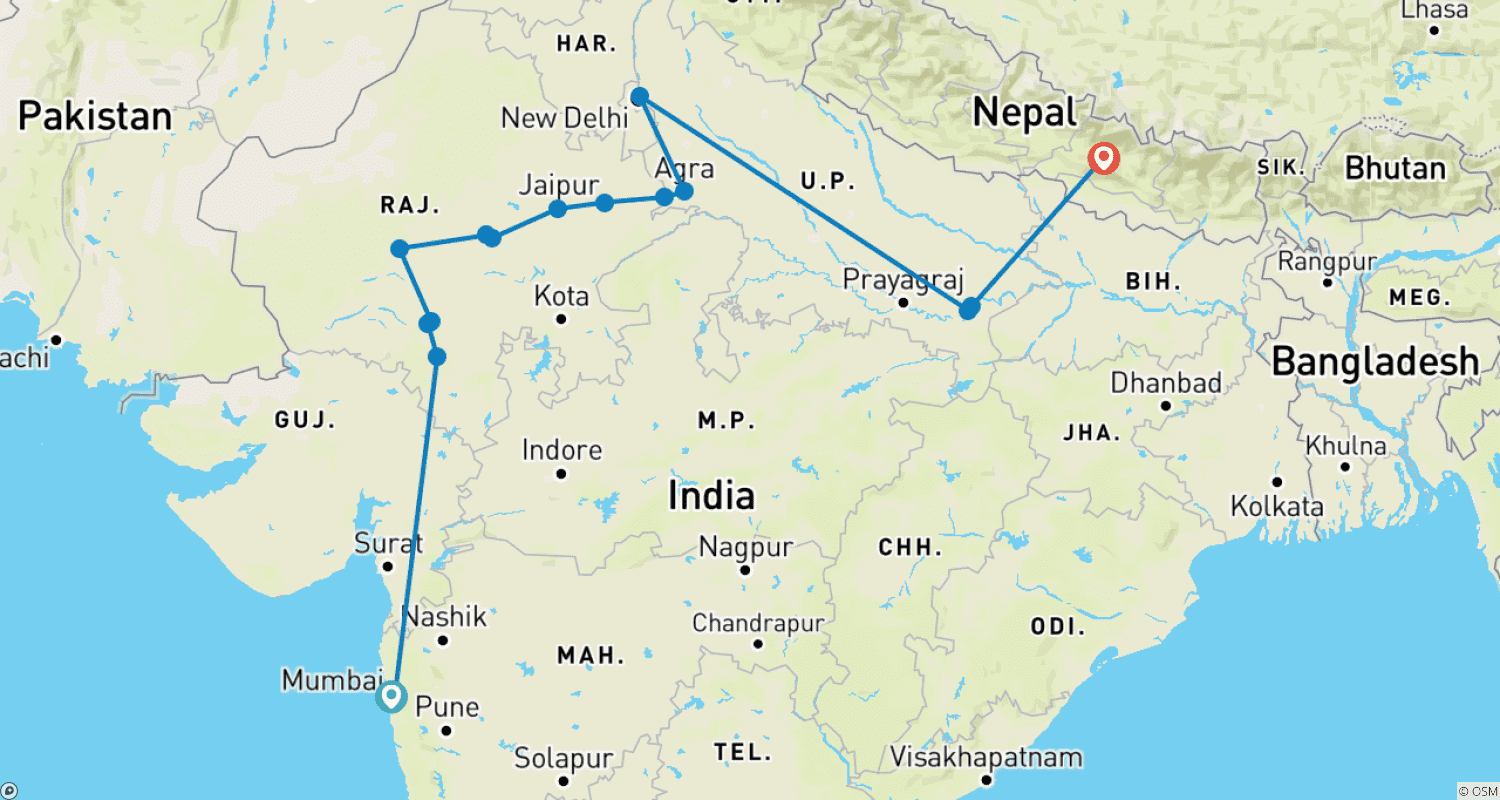 India with Nepal Heritage Trails By G Experiencesのルートマップ
