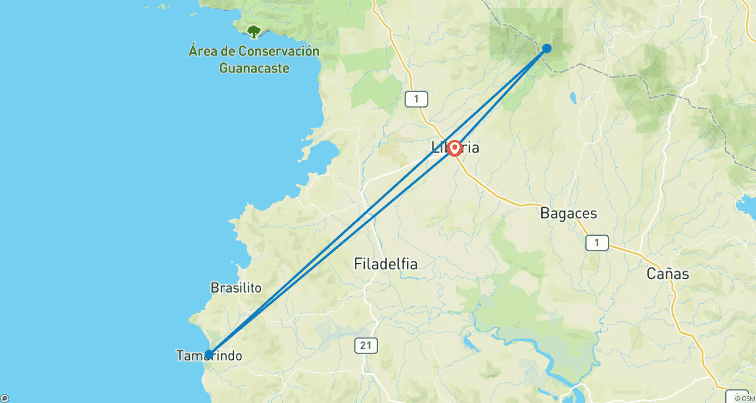 Mapa trasy: Pacyficzna Ucieczka na Kostaryce
