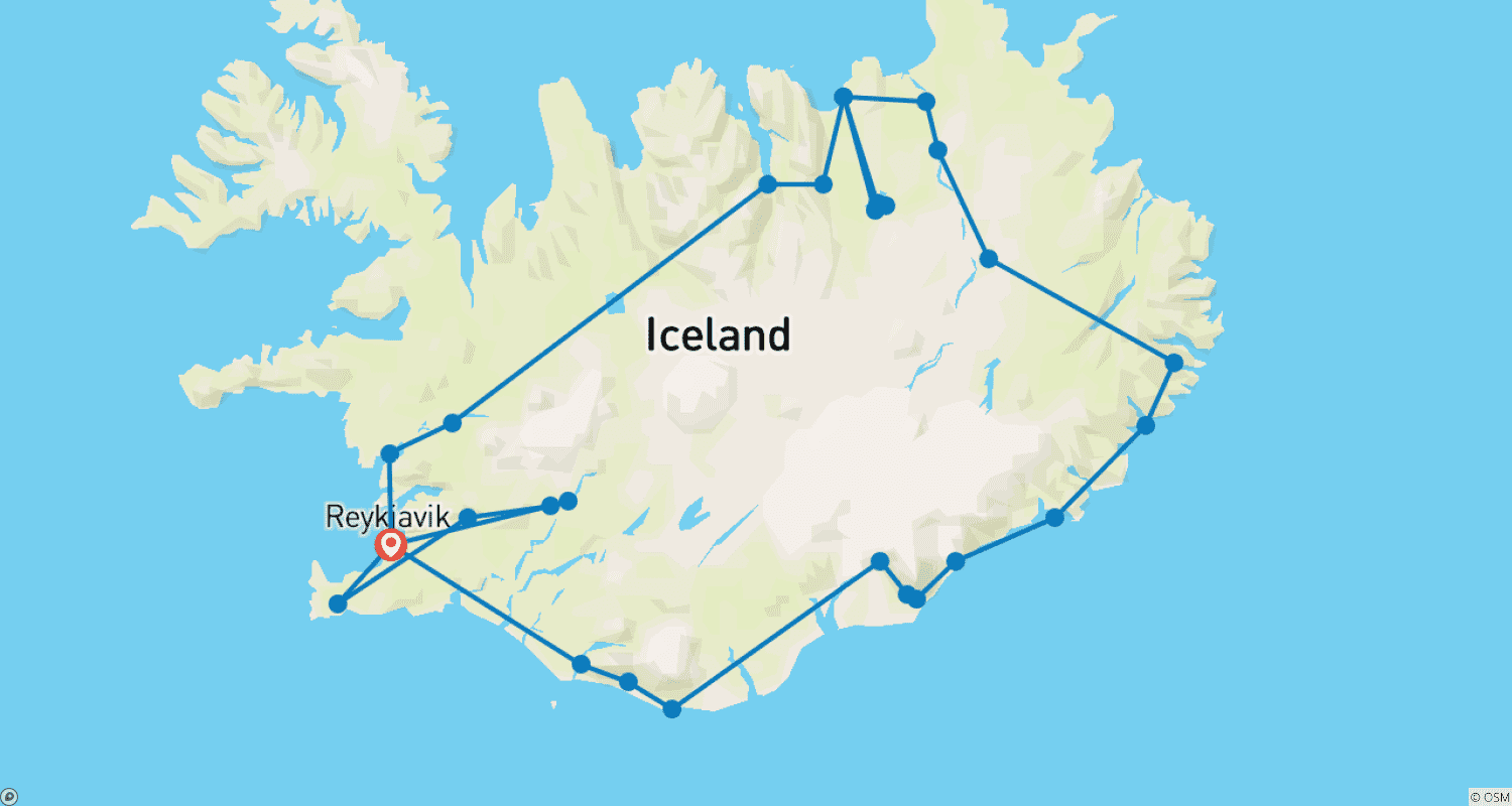 Mapa trasy: Icelandic Explorer - 10 days/9 nights (29 destinations)
