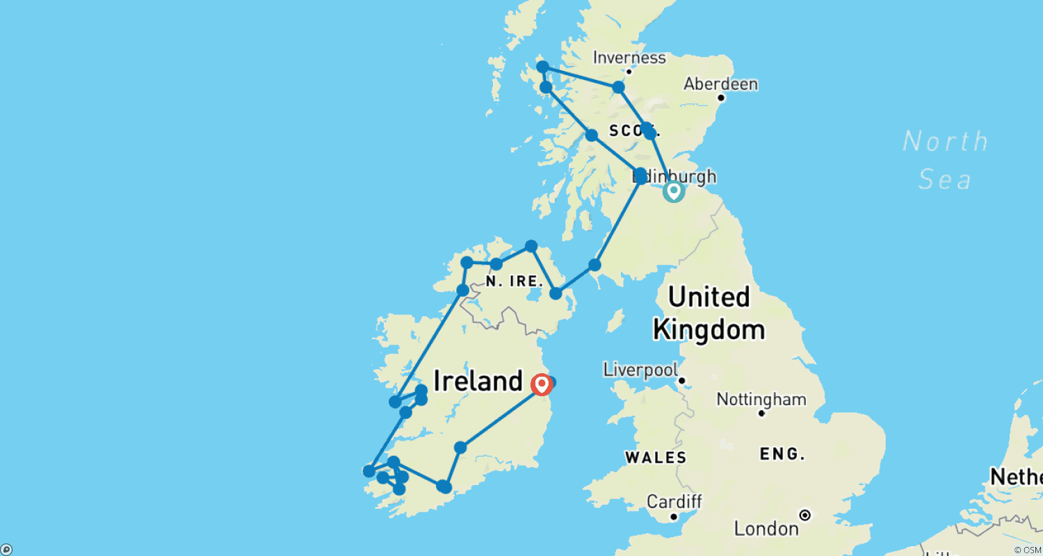 Scots Irish Tour - 15 Days/14 Nights (34 destinations)のルートマップ
