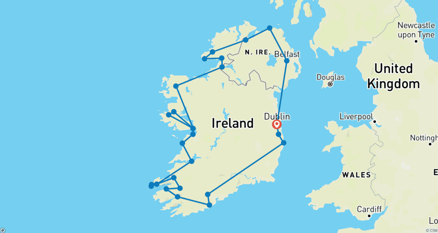 Mapa trasy: Jewels of Ireland - 14 Dni/13 Nocy (28 miejsc docelowych)