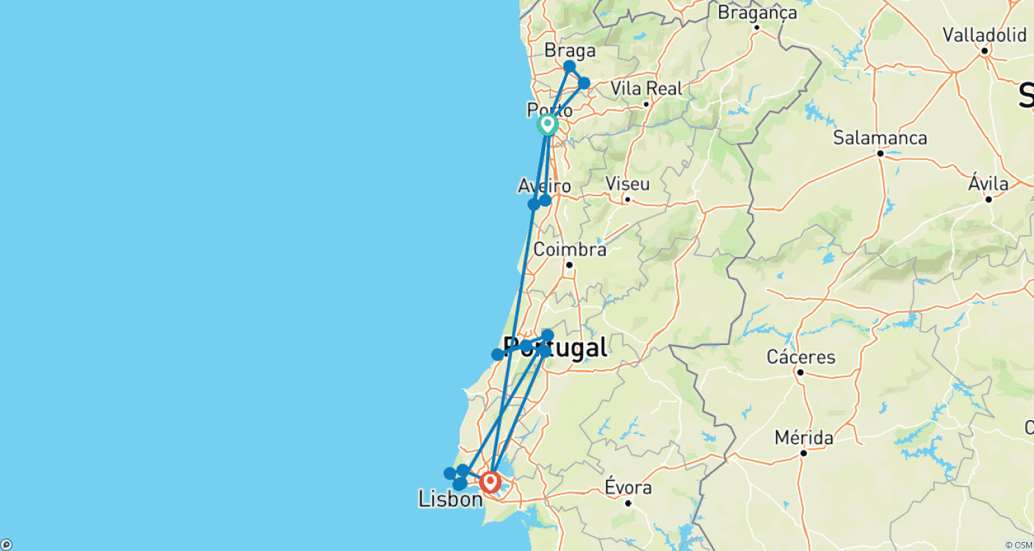 Mapa do percurso de Grande Tour de Portugal - 9 Dias
