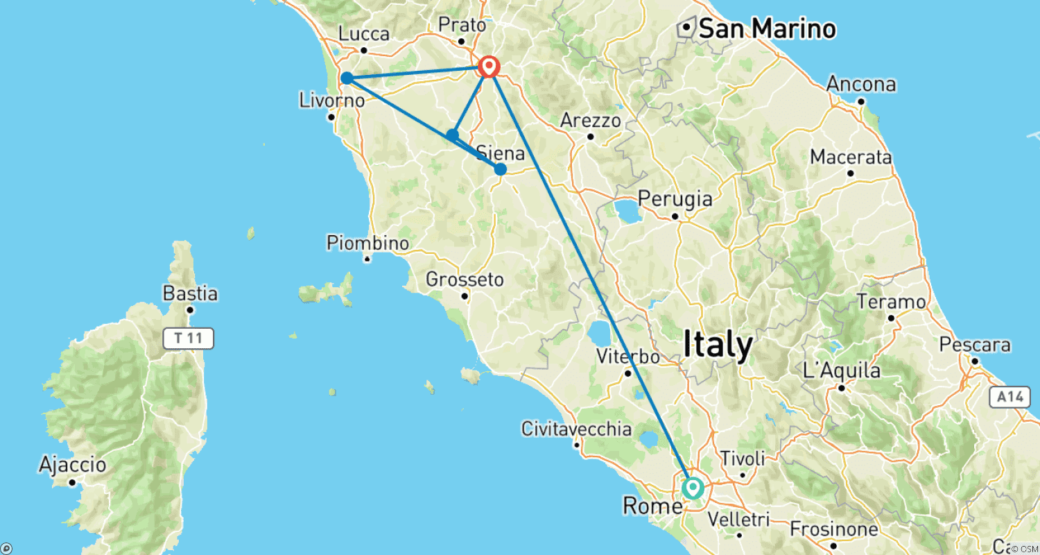 Mapa trasy: Rome and Tuscan Highlights - 6 Days