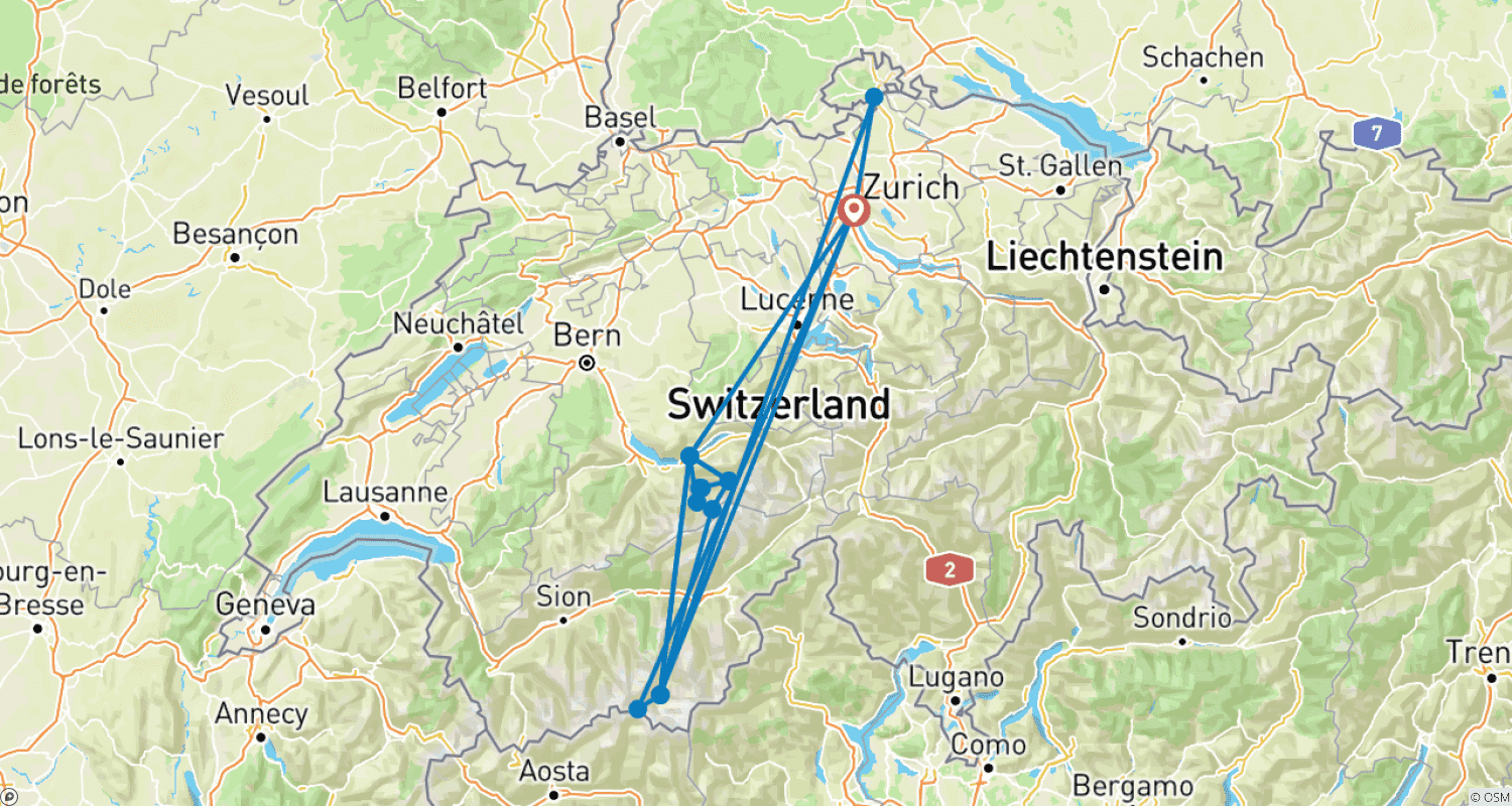 خريطة مسار 7 Days Switzerland Tour (Zurich, Interlaken and Zermatt)