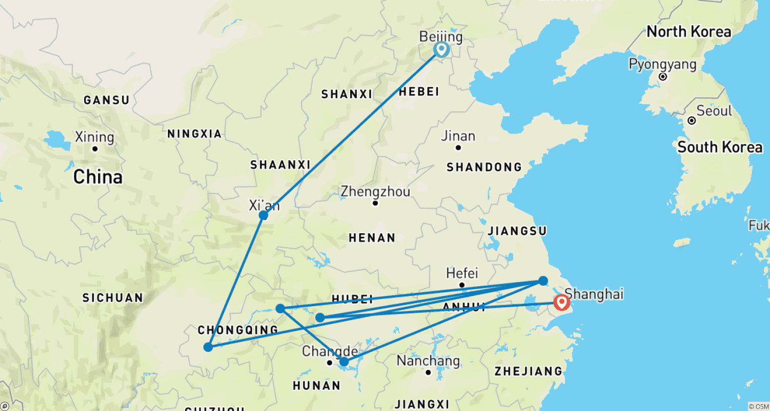 Mapa trasy: China's Golden Path - 11 days