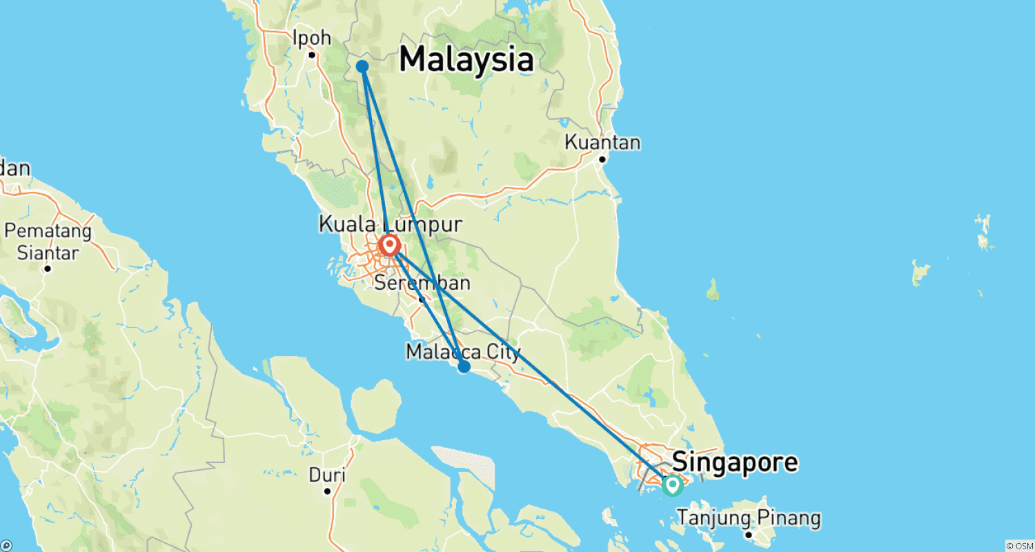 Mapa trasy: 10 Dni Przygody w Singapurze i Kuala Lumpur
