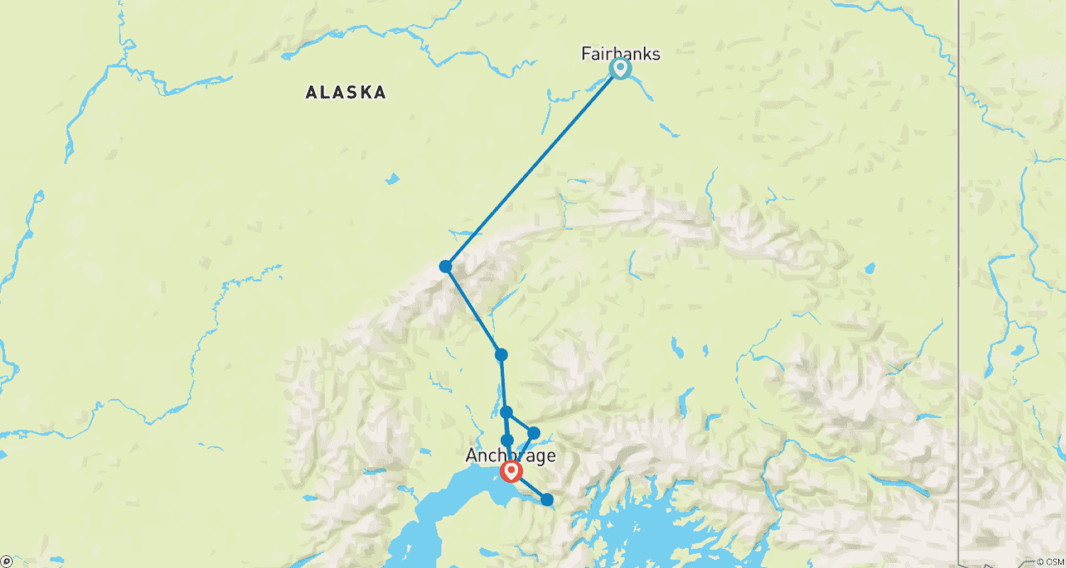 Mapa trasy: Alaska's Northern Lights with Iditarod