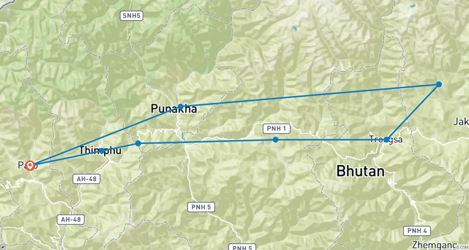 Mapa do percurso de Bhutan: Women's Expedition