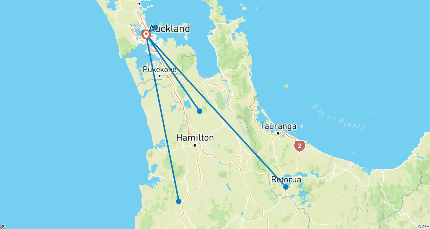 Mapa trasy: 8-Day Auckland & North Island Discovery: Nature, Culture & Adventure Experience