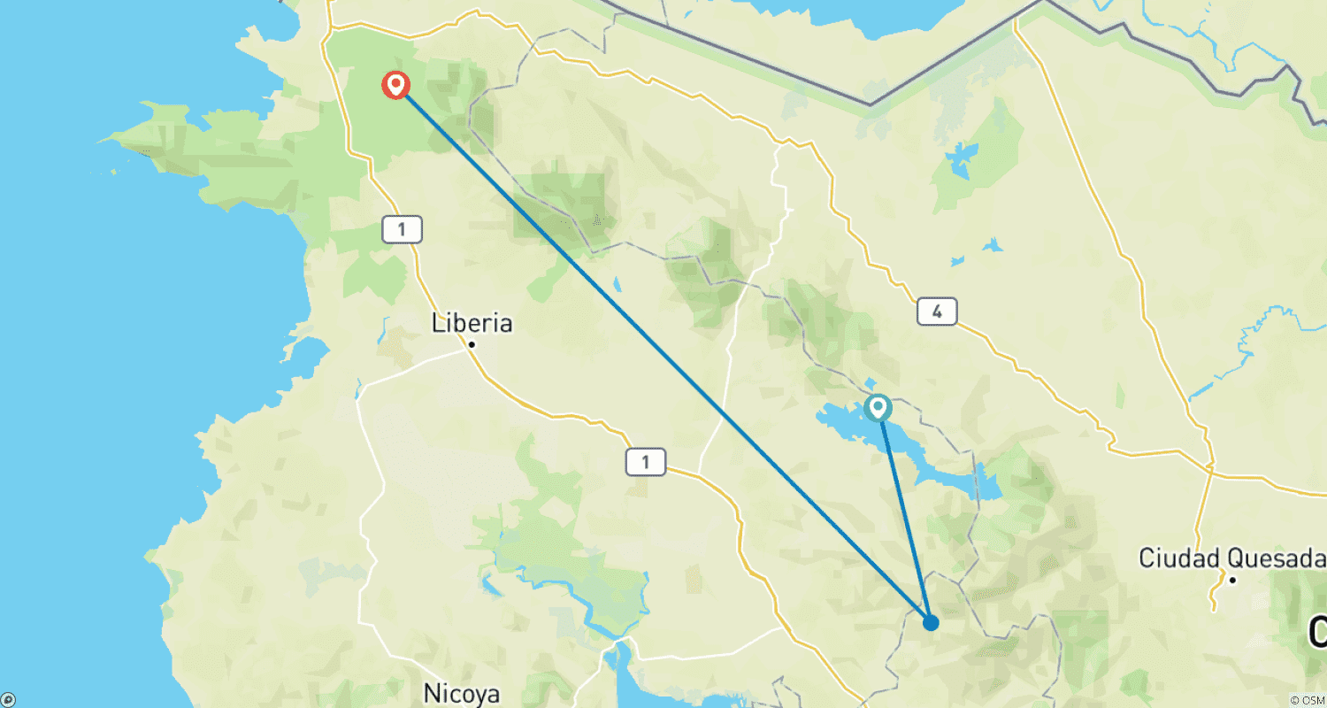 Mapa do percurso de Wonders of Costa Rica: Arenal, Monteverde & 5 Star All Inc Papagayo Retreat