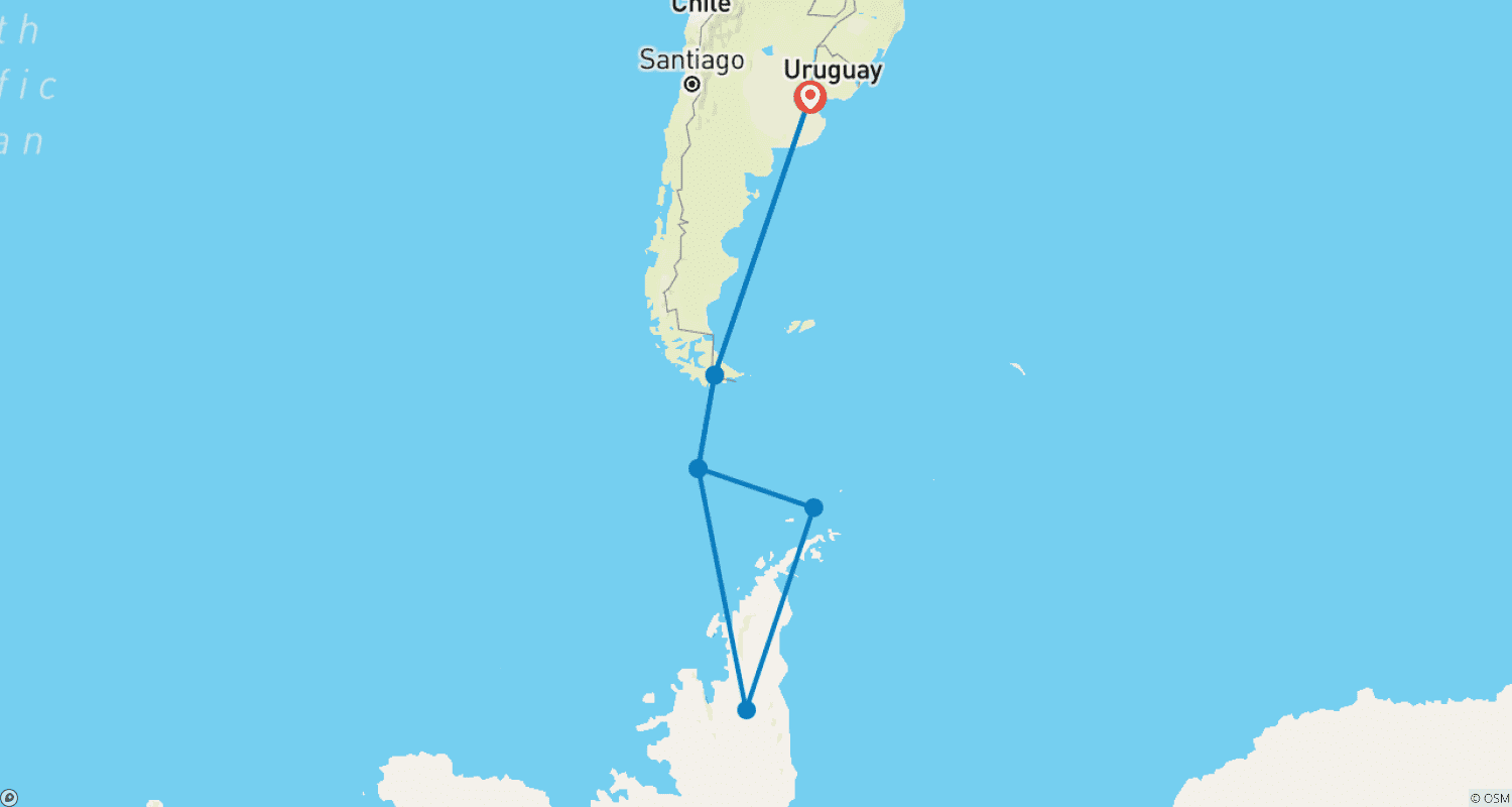 Mapa do percurso de Viagem de 12 Dias à Antártica de Buenos Aires à Península