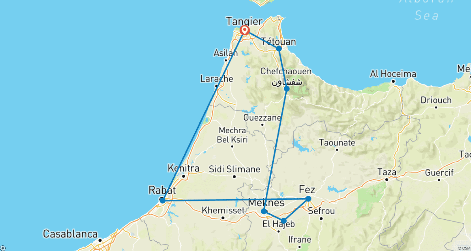 Mapa do percurso de Northern Morocco Escape – 5 Days of Culture, History & Coastal Charm