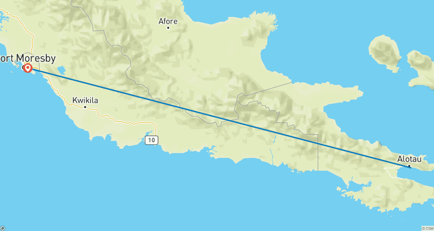Mapa do percurso de Passeio Cultural e de Aventura pelas Ilhas de Milne Bay