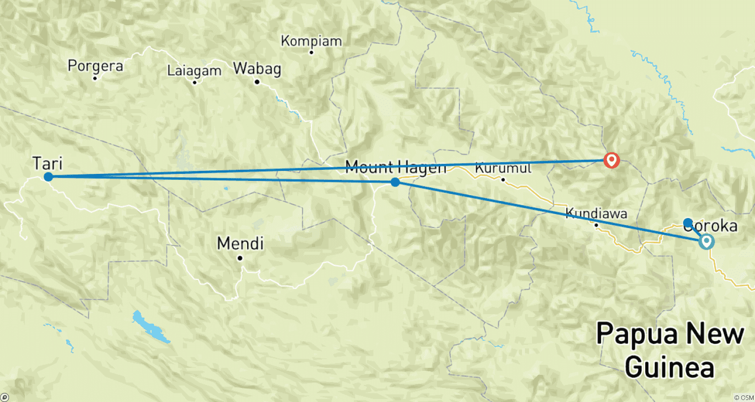 Papua New Guinea Highlands Cultural Expeditionのルートマップ