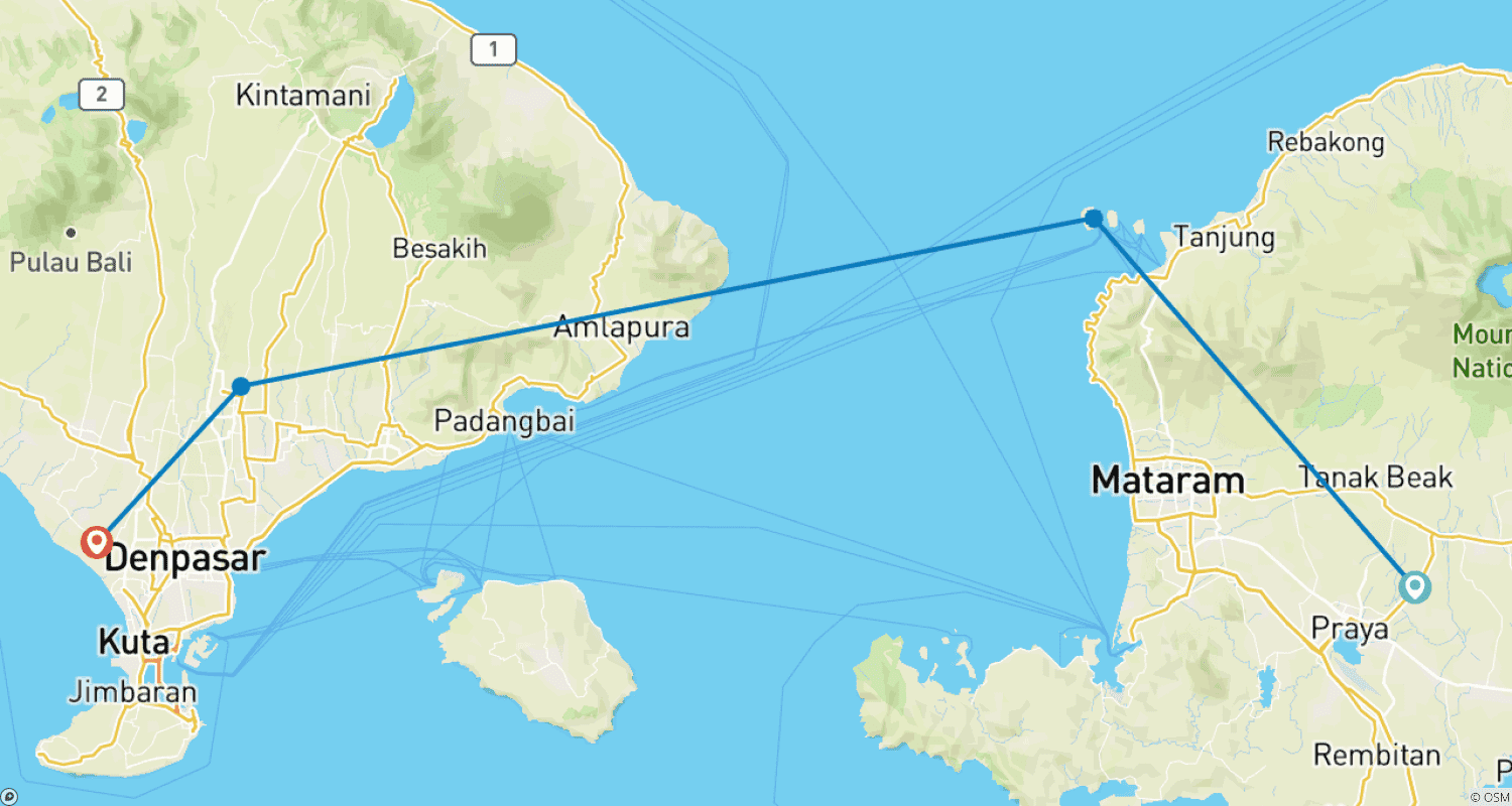 12 Days - Lombok to Baliのルートマップ