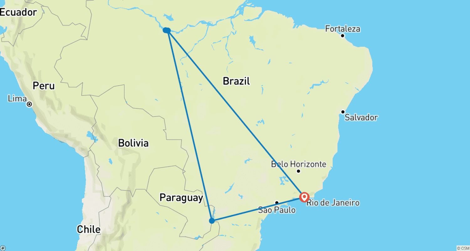 Wonders of Brazil: From Rio to the Amazon & Iguazu Fallsのルートマップ