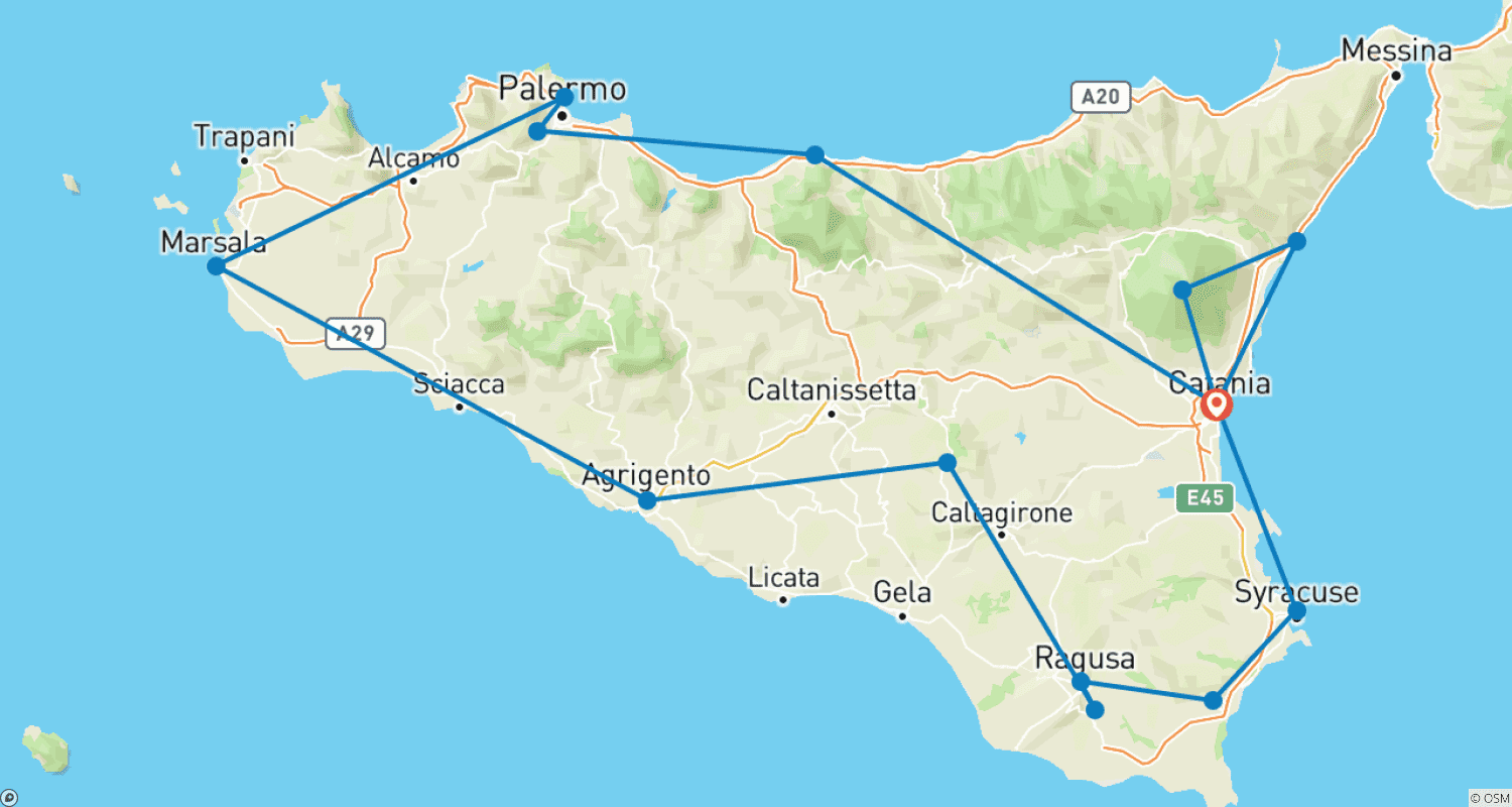 Mapa trasy: Sycylijski Odkrywca - 8 dni