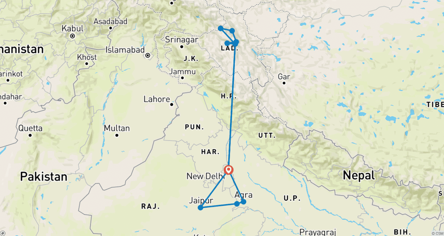 خريطة مسار Golden Triangle with Leh & Ladakh Adventure Trails By G Experiences