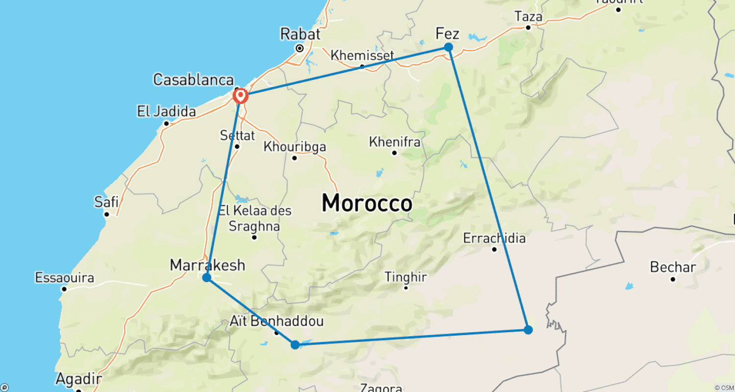 خريطة مسار الكثبان والسلالات: 7 أيام قلب المغرب مع Fatma