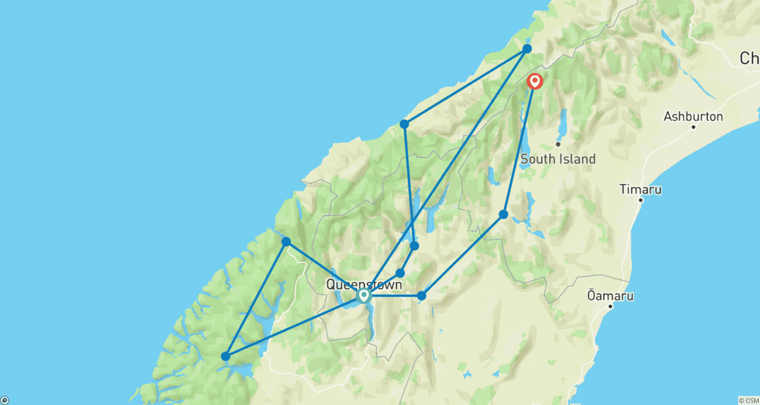 Mapa trasy: 5-dniowe Niezapomniane Doświadczenie w Queenstown