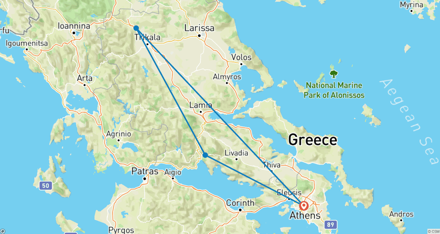 Mapa trasy: Odkrywanie Delf i Meteor - 2 dni