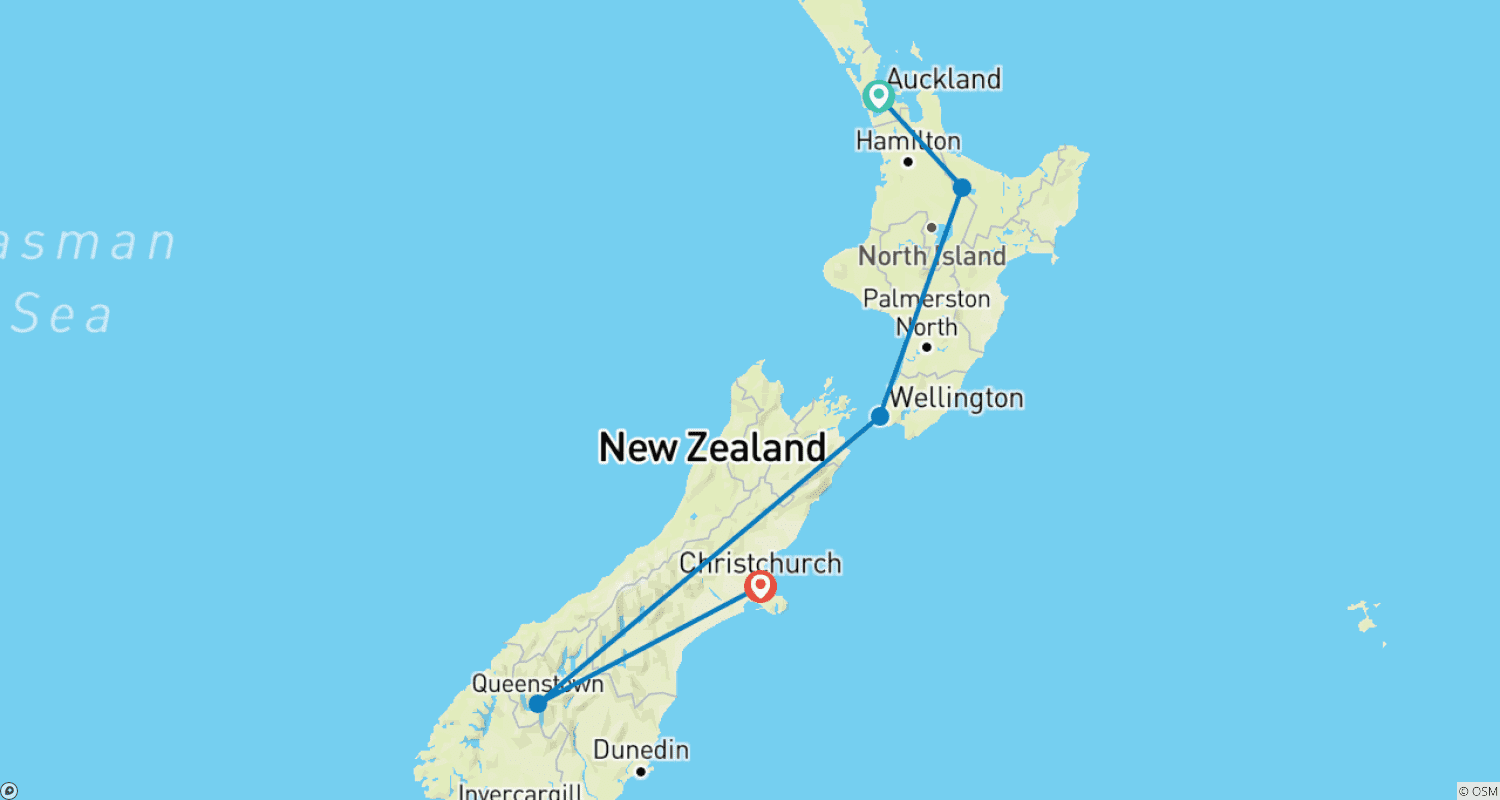 Mapa do percurso de Scenic New Zealand: Lord of the Rings Journey with Rotorua, Wellington & Queenstown Scenic Wonders