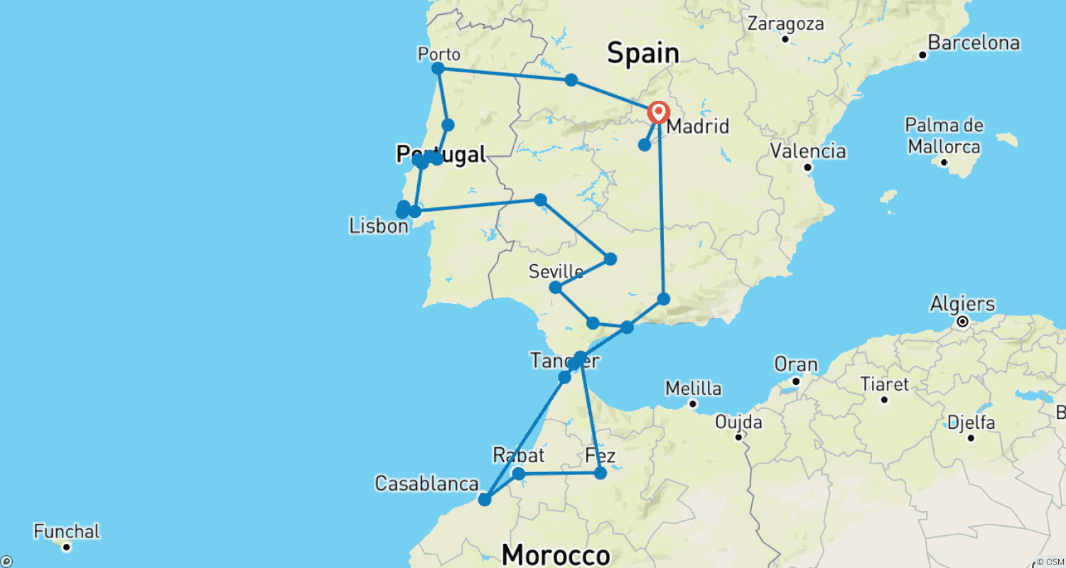 Mapa do percurso de Spain, Portugal and Morocco Experience (Superior) - 21 days
