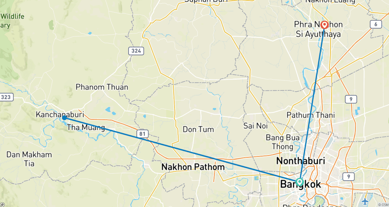 خريطة مسار River Kwai Explorer & Ayutthaya - 5 days