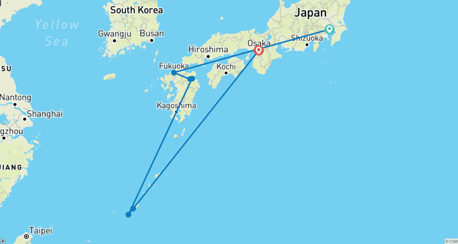 Japan Unveiled: From Tokyo Streets to Okinawa Shoresのルートマップ