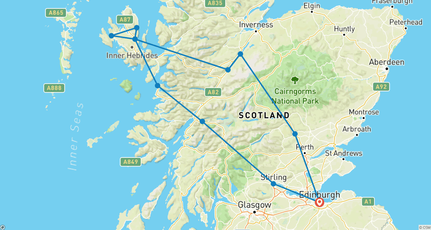 Isle of Skye & The West Highland Lineのルートマップ