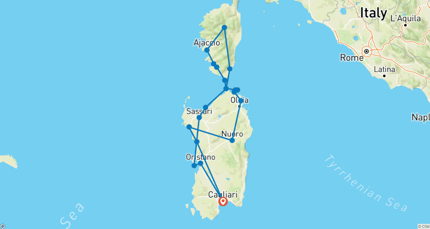 Mapa trasy: Sardinia & Corsica Tour