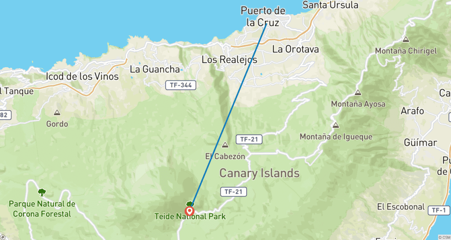 Mapa do percurso de Tenerife Mágica com Crianças