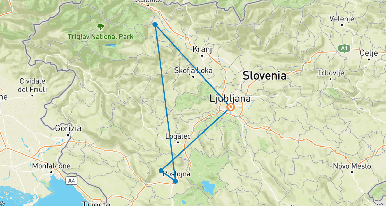 Mapa trasy: 5 Dni w Lublanie: Jaskinie, Zamki i Alpejskie Cuda