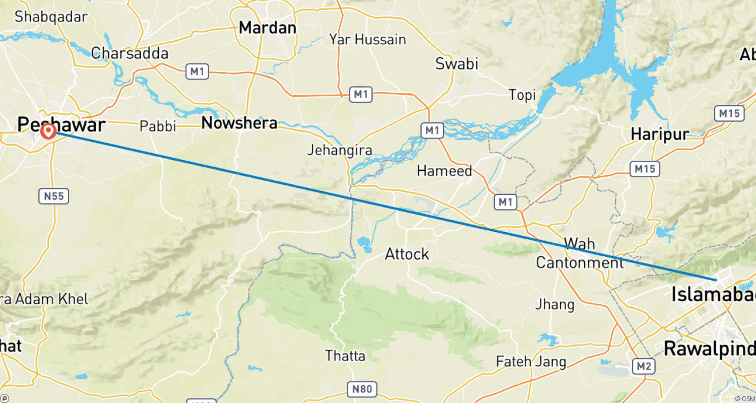 Mapa do percurso de Excursão de um Dia a Peshawar saindo de Islamabad