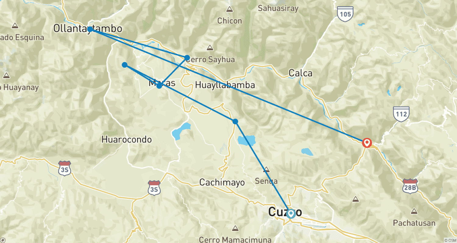 Mapa trasy: Super Całodniowa Wycieczka po Świętej Dolinie Inków - Maras & Moray, Chinchero, Ollantaytambo i Pisac