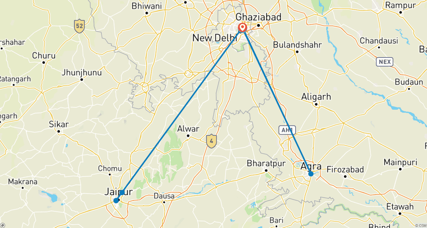 Luxury Golden Triangle with Leela Palace Hotelsのルートマップ
