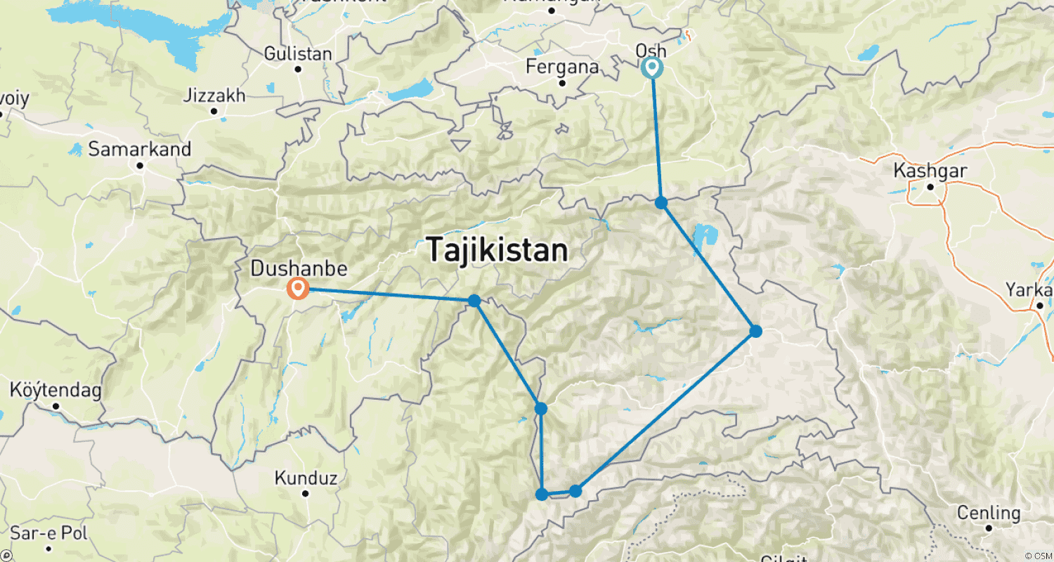M41 ROAD: PAMIR HIGHWAY AND WAKHAN CORRIDORのルートマップ