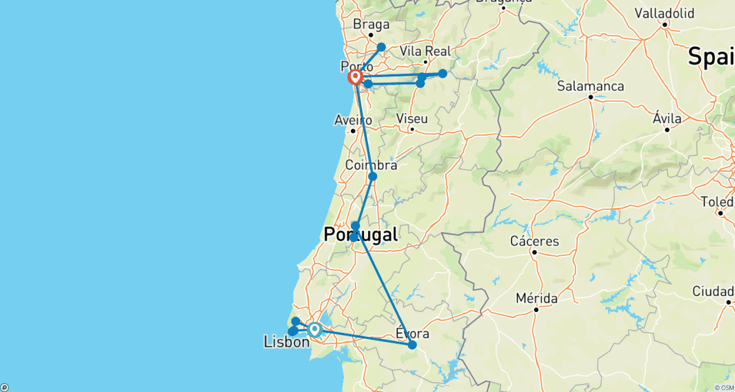 خريطة مسار Lisbon, Porto & The Douro Cruise - 10 days