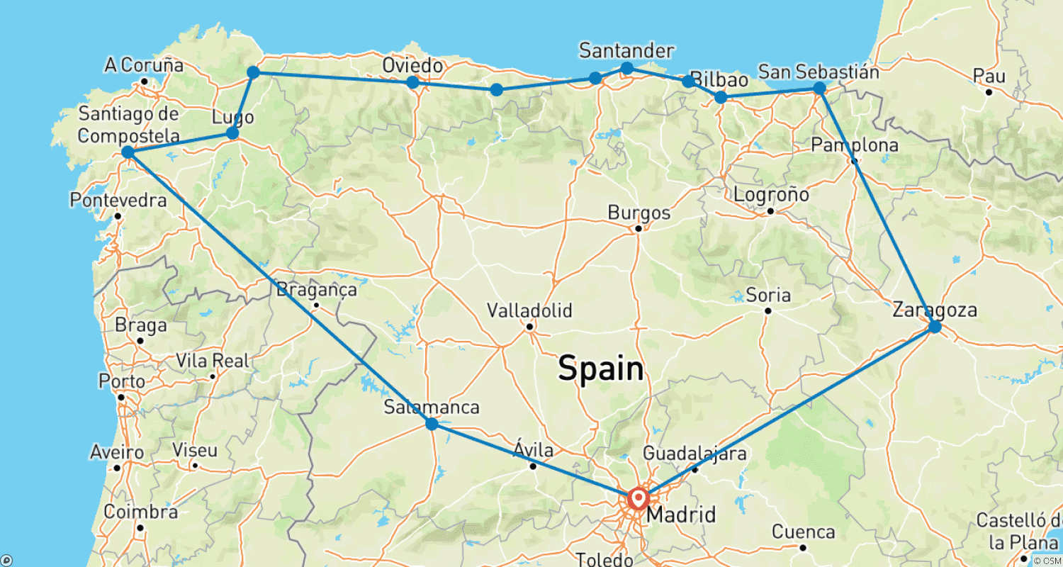 Mapa trasy: Madrid & Northern Spain Loop - 10 days