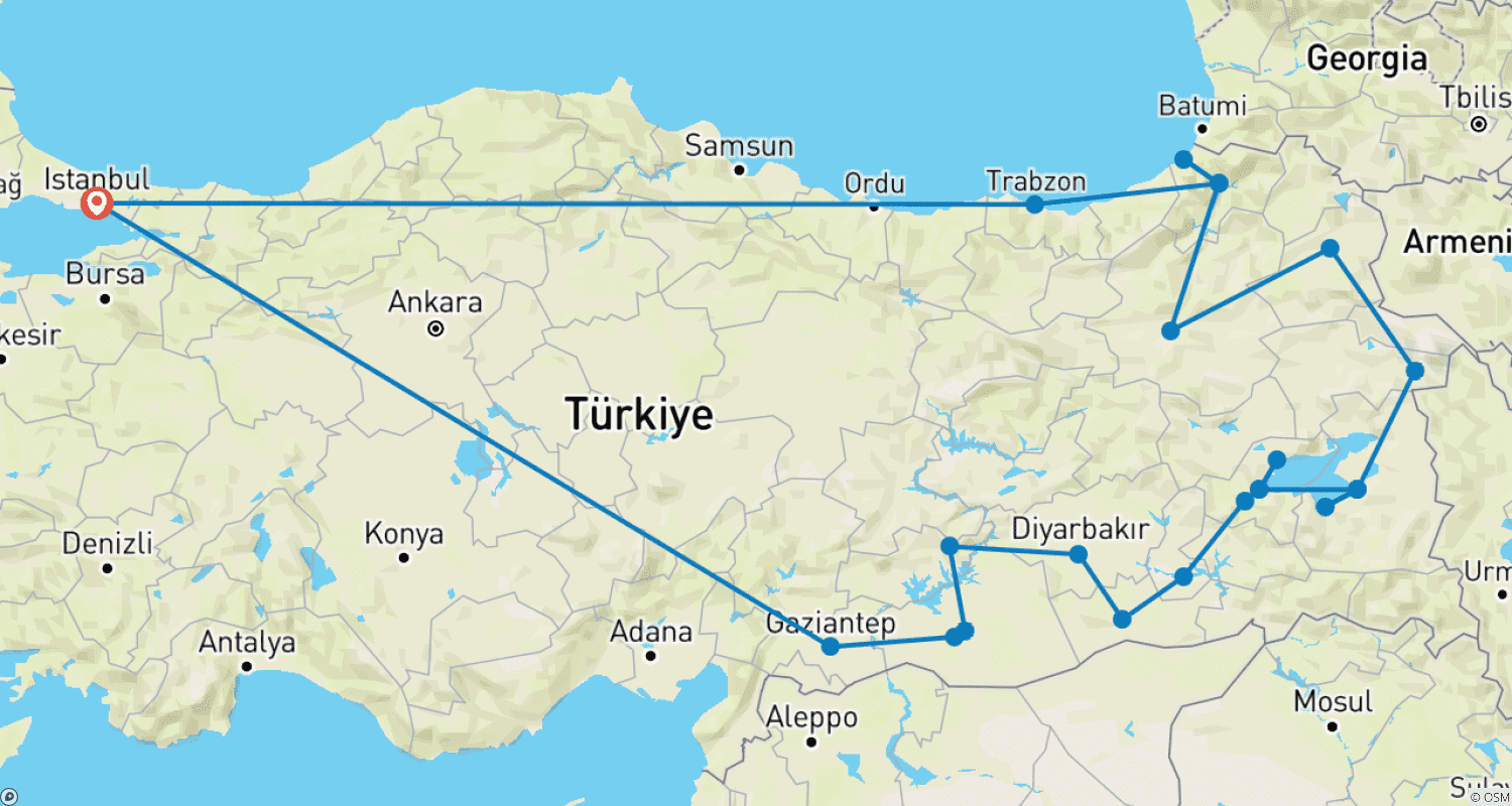 Mapa trasy: Eastern Turkey Uncovered - 13 days