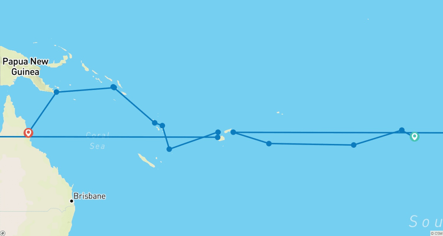 Mapa do percurso de Viagem Suprema: Taiti, Papua-Nova Guiné e Ilhas Salomão
