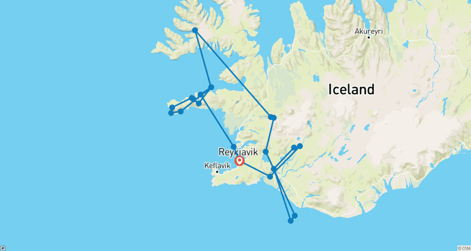 Mapa do percurso de Iceland: Sagas and Springs
