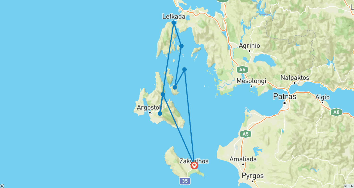 خريطة مسار 8-Day Sailing Escape in Greece – Zante to Kefalonia, Ithaca & Beyond