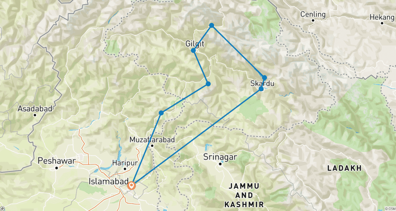 Mapa do percurso de O Melhor do Norte - Skardu Hunza & Fairy Meadows