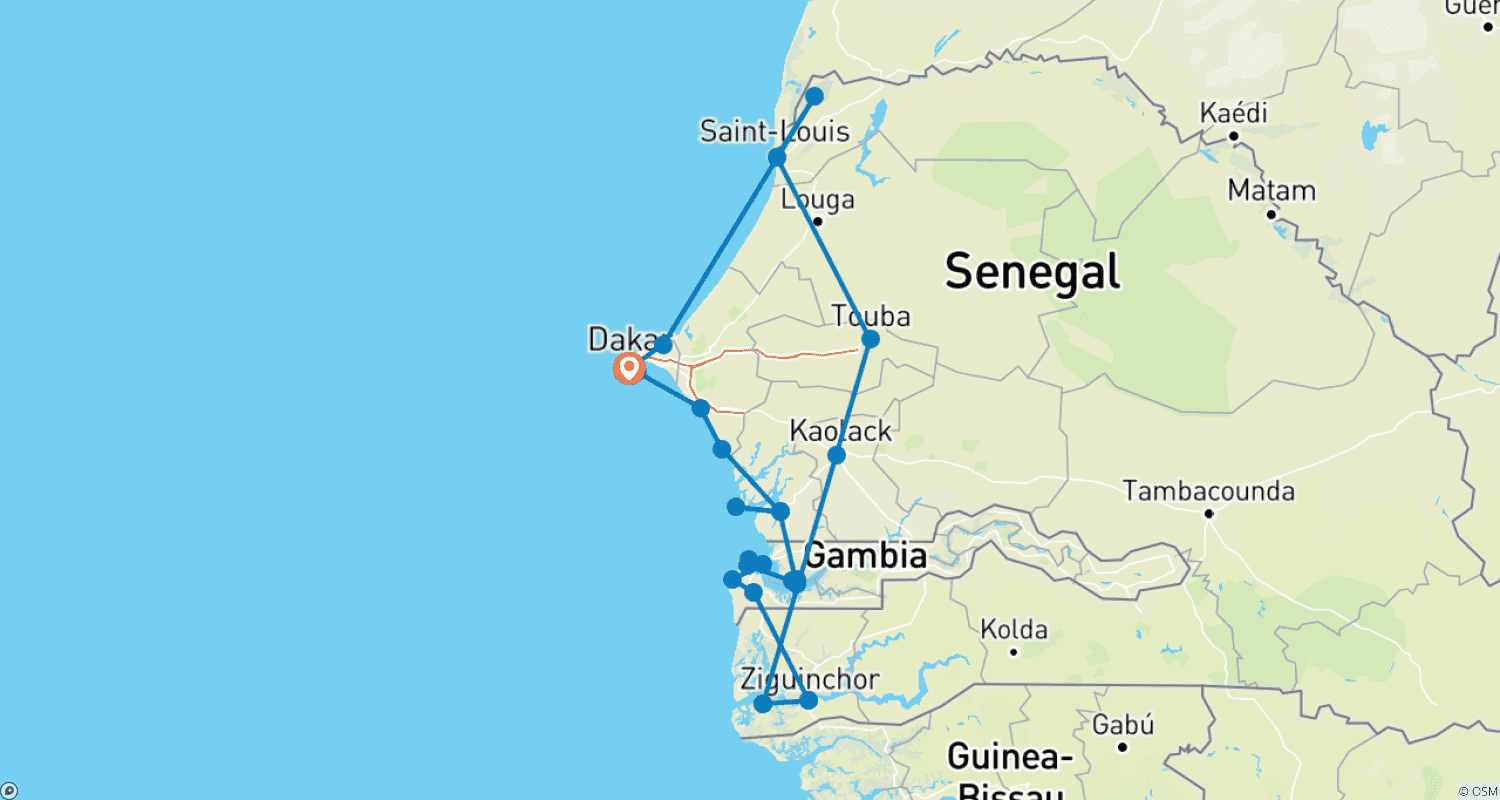 Mapa trasy: SENEGAMBIA INCLUDING CASAMANCE - 12 DAYS