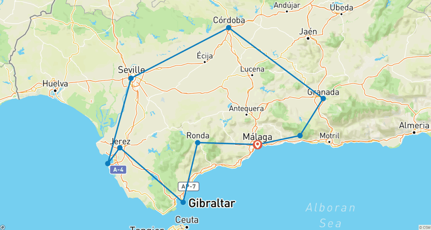 Mapa trasy: Classic Andalusia Tour