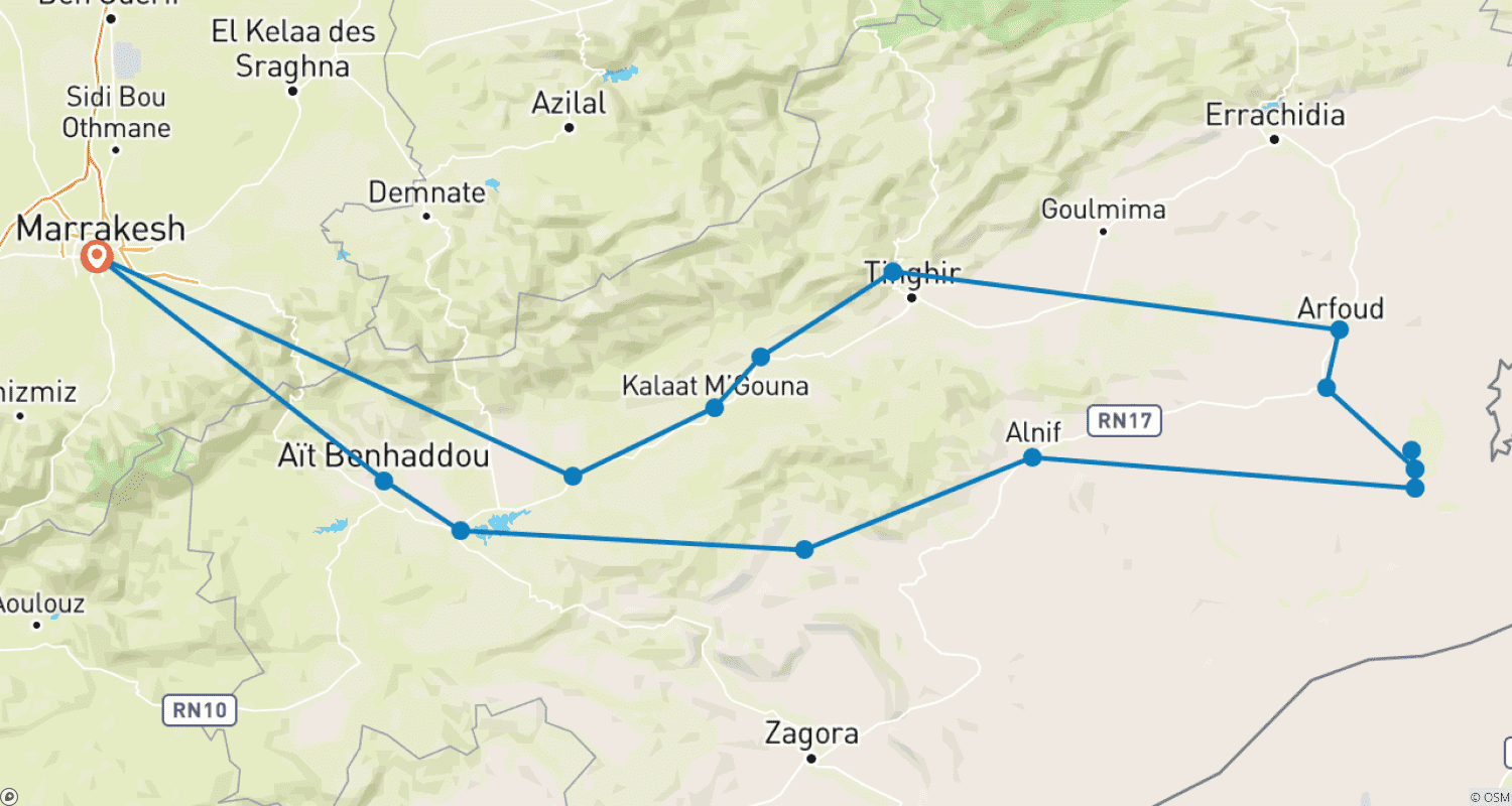 Mapa do percurso de Espírito do Rali Paris-Dakar: 6 Dias nas Trilhas Perdidas do Saara