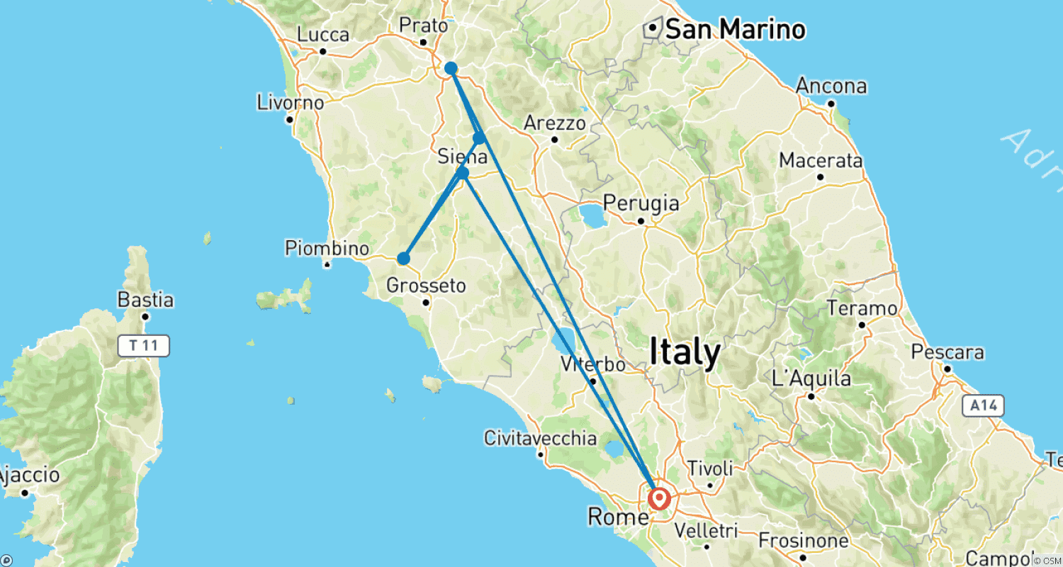 Mapa do percurso de Italy: Rome, Tuscany & Chianti by E-Bike 🚴♂️ 5-Day Premium Experience