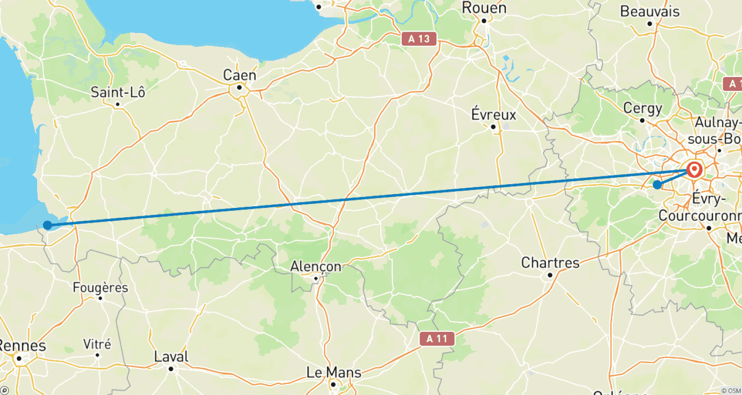 Mapa trasy: 7 Days Paris & Mont Saint-Michel Experience