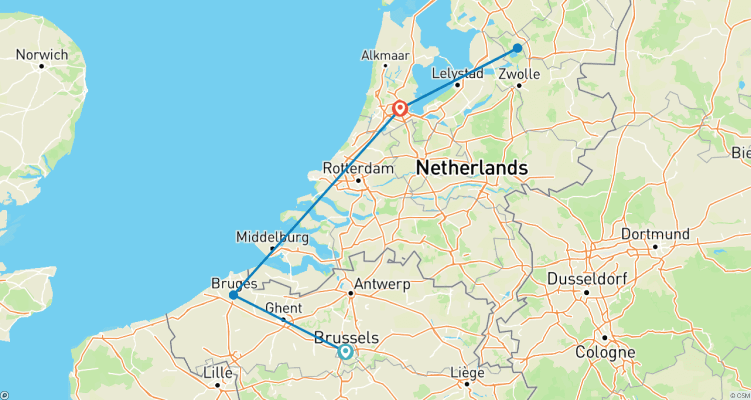 خريطة مسار Belgium & Netherlands Highlights – Brussels to Amsterdam